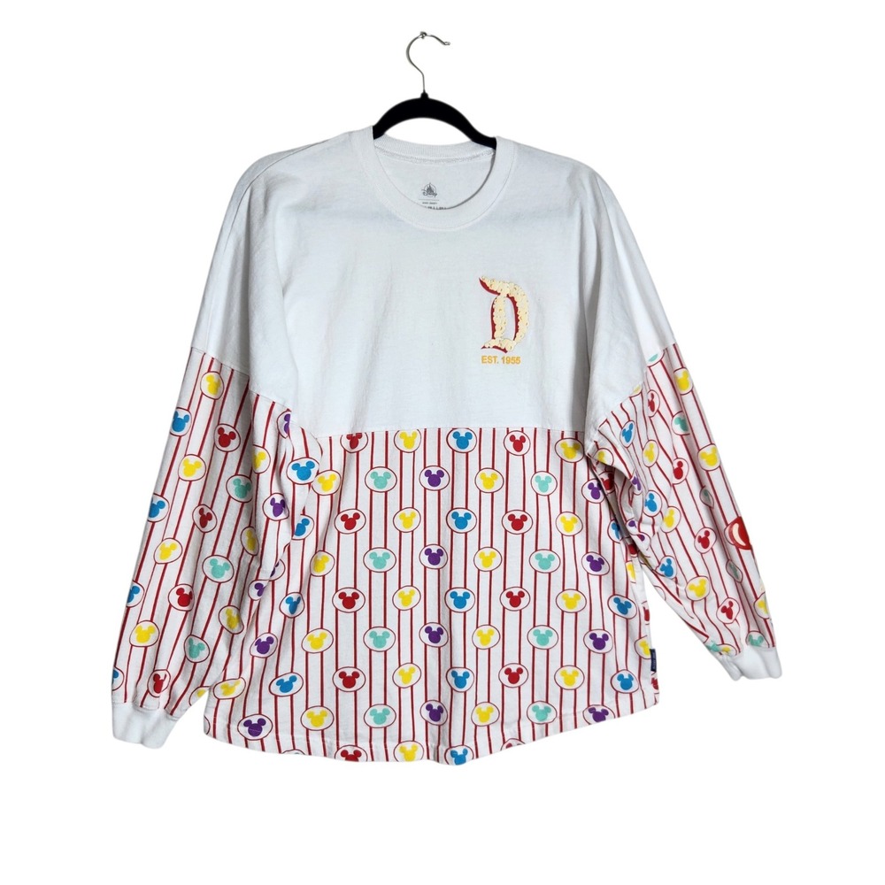 Disneyland Resort Spirit Jersey Popcorn Mickey Mouse Striped White Red L